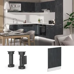 Vicco Geschirrspülerblende R-Line Schwarz Beton Weiß 45 cm mit Arbeitsplatte Weiß-Marmor
