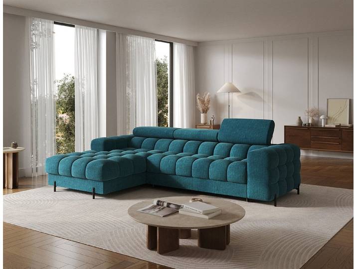 Fun Möbel Ecksofa Sofa mit Schlaffunktion FERROL in Stoff, Sofa Rücken echt bezogen