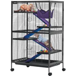 VEVOR Kleintierkäfig Metall Frettchenkäfig Kleintiergehege 80x52x127 cm, Frettchen Chinchillas Gleithörnchen Meerschweinchen & Kaninchen 5-Stöckig 13,97 mm Drahtabstand Feststellbare Schwenkrolle
