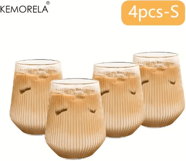 Inspire Picks KEMORELA Heat Resistant Striped Glass Cups 4 To 6 Piece Clear Coffee And Water Drinking Set 4pcs S 501 To 600ml