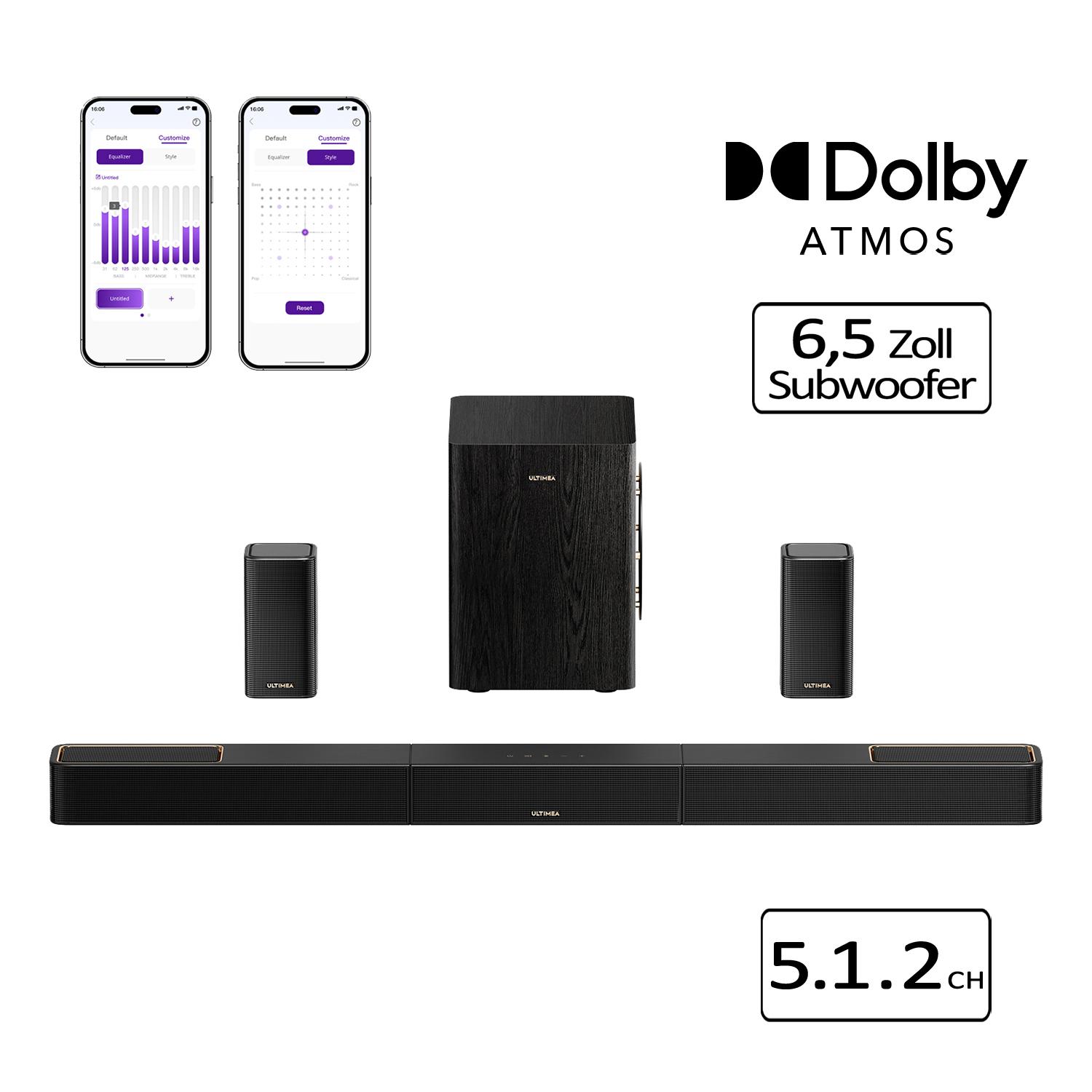 ULTIMEA Skywave Series 5.1.2 Kanal Dolby Atmos Soundbar, 530-W Wireless-Surround-Sound-System, 4K-HDR-Pass-Through, HDMI eARC, Bluetooth 5.4