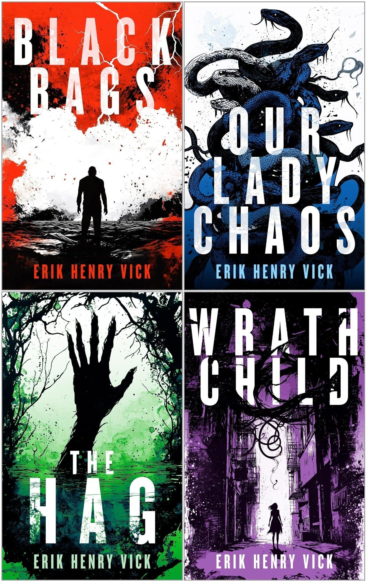Vinci Books Evil Walks Among Us Supernatural Thriller Series 4 Books Set by Erik Henry Vick (The Hag, Our Lady Chaos, Wrath Child, Black Bags)