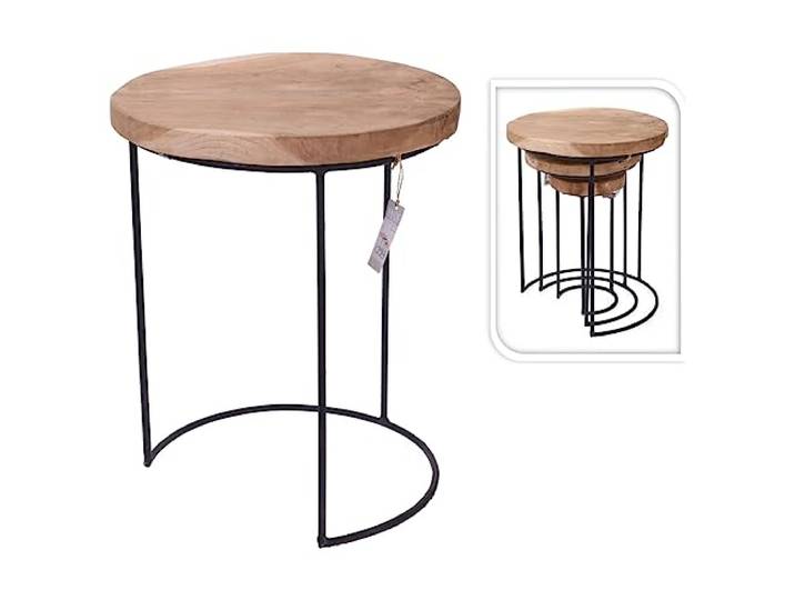 H&S Collection 3X Teak Beistelltisch Metall Couchtisch Satztisch Wohnzimmer