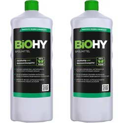 BiOHY Spülmittel (2x1l Flasche) | Frei von schädlichen Chemikalien & biologisch abbaubar | Glanz- & Fettlöseformel