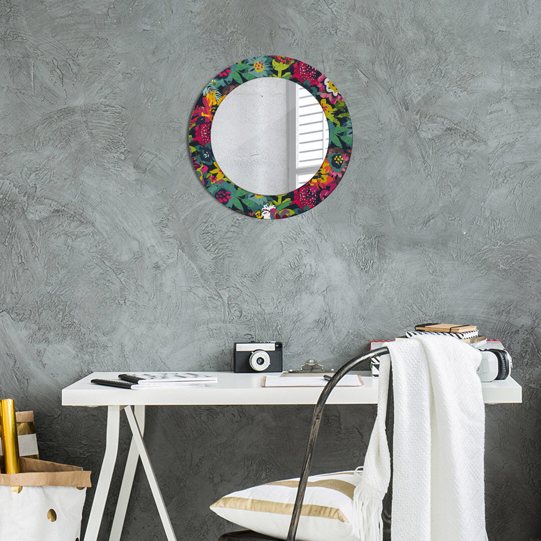 East Urban Home Huldar Glass Flat Mirror Multicolour Hand Painted Flowers 50cm H x 50cm W