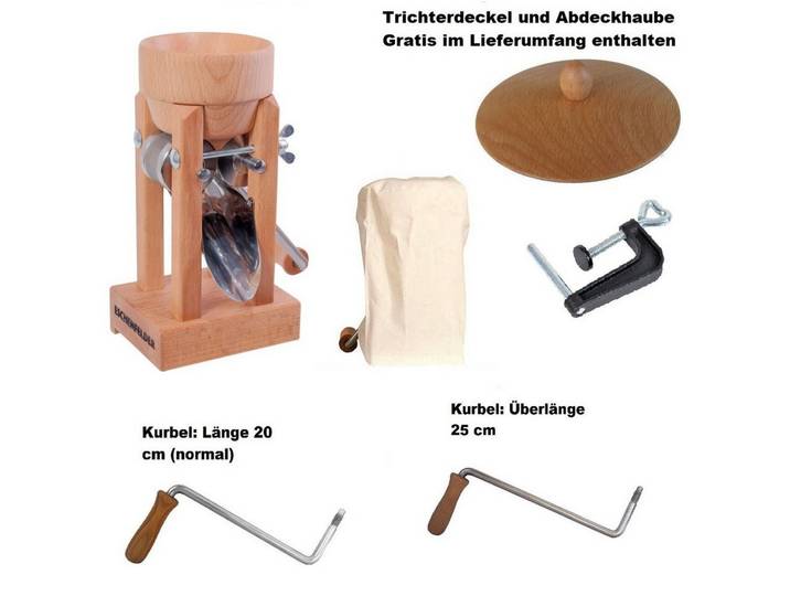 Eschenfelder Getreidemühle Kornquetsche Tischmodell Holztrichter und Alutrichter Sparsets manuell, (5 Stück), Kurbel 20-25cm, Tisch-Schraubzwinge, Reinigungsbürste, kostenfrei