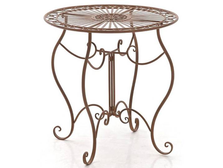 Table de jardin ronde style rustique en fer forge marron vieilli 10_0003043