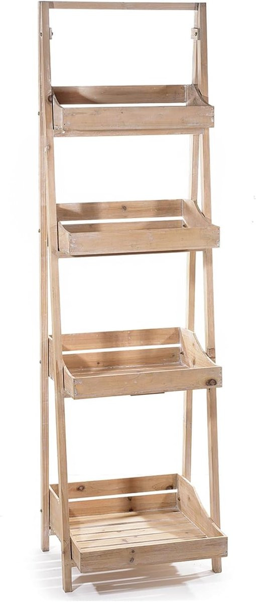 Merkloos Houten ladderrek met 4 planken, Hoogte: 171 cm