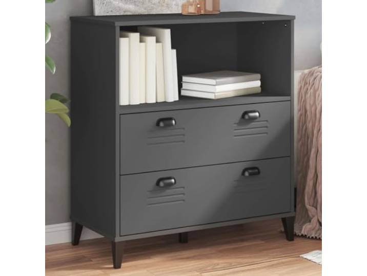 QZZCED VIKEN Regal aus technischem Holz, Anthrazit, 80 x 40 x 90 cm, mit Industriedesign, geräumiger Stauraum für Bücher und Dekoration, robuste und robuste Struktur