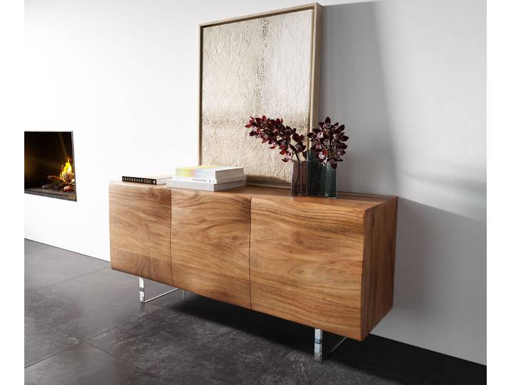 Buffet New Live Edge 145 cm acacia naturel 3 portes pied acrylique