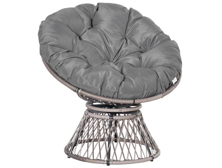 Outsunny Papasansessel, Korbsessel, Sessel mit Polster, 360 Grad, Rattan, Grau, Kunststoff, 97x86x87 cm, Gartenmöbel, Gartensessel, Gartenstühle