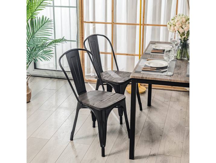 Lot de 4 chaises industrielles en metal bois de frêne