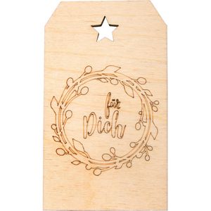 Rayher Hängeetiketten Holzanhänger, 4,8 x 8,2 cm, Holz, mit Schriftzug, naturbraun, 1 Stück