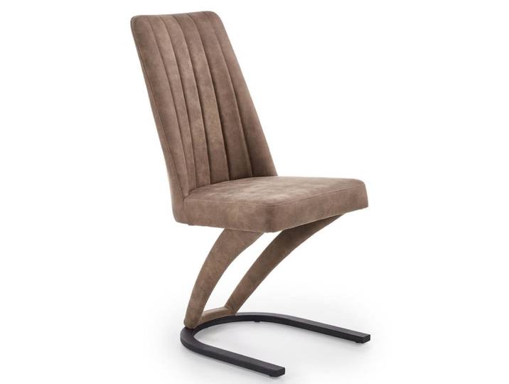 Chaise design en cuir marron avec piètement en acier noir
