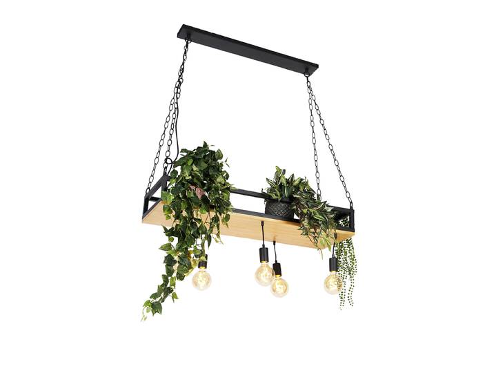Smart hanglamp zwart met hout incl. 5 Wifi G95 - Shelf