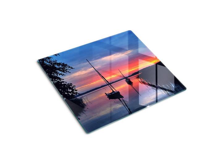 Tulup Glasplatte 60x52 cm Segelboote Sonne, Orange, Glas, 60x0.4x52 cm, Küchen, Küchenelektrogeräte, Herde, Herdabdeckplatten