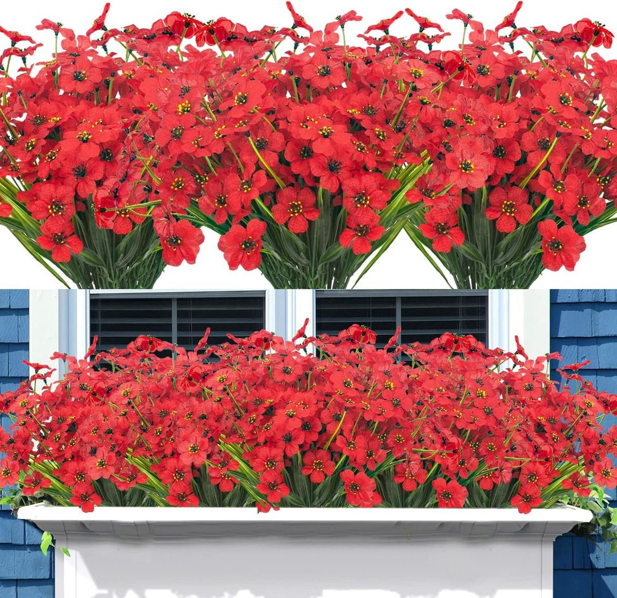 20 bundels rode UV-bestendige kunstbloemen voor buitendecoratie