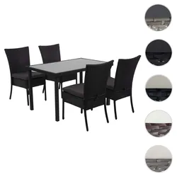 Poly-Rattan Garnitur HWC-G19, Sitzgruppe Balkon-/Lounge-Set, 4xStuhl+Tisch, 120x75cm ~ schwarz, Kissen dunkelgrau
