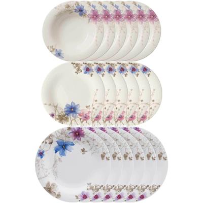 Geschirr-Set VILLEROY & BOCH "Teller Set Mariefleur Gris Basic 18 tlg. 12er Set bunt", bunt, 2 tlg., Porzellan, Geschirr-Sets, Geschirr-Set