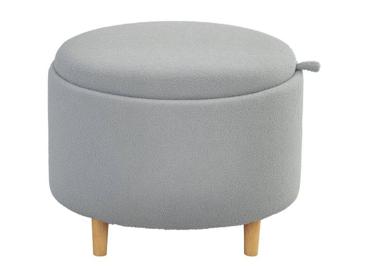 Homcom Sitzhocker Ottomane mit Stauraum Runder Polsterhocker mit Klappdeckel, Grau, Eichenholz, Echtholz,Eiche, rund, 56x42x56 cm, Wohnzimmer, Sessel, Hocker, Sitzhocker