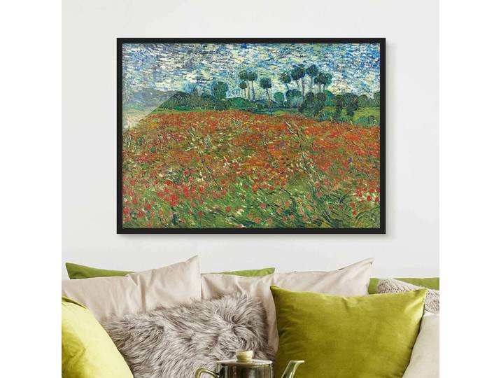 Bild Vincent van Gogh Mohnfeld I Papier Rahmen: Echtholz, furniert: Kiefer Rot 100 x 70cm