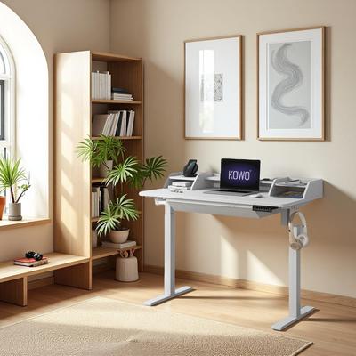 "KOWO K3041 48"" White Electric Height Adjustable Desk Sit Stand Computer Workstation for Home Office"