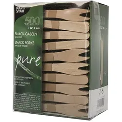 PAPSTAR 500 Snack-Gabeln, Holz "pure" 12,1 cm