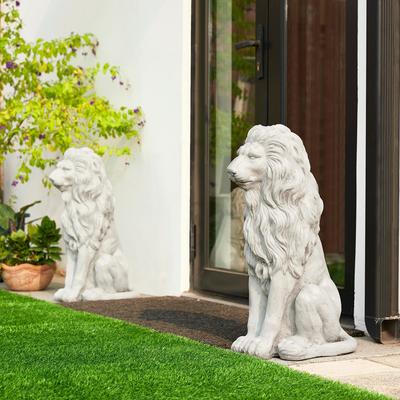 "Glitzhome 28""H Oversized MGO Guardian Sitting Lion Garden Statue Porch Sculpture Indoor Outdoor"