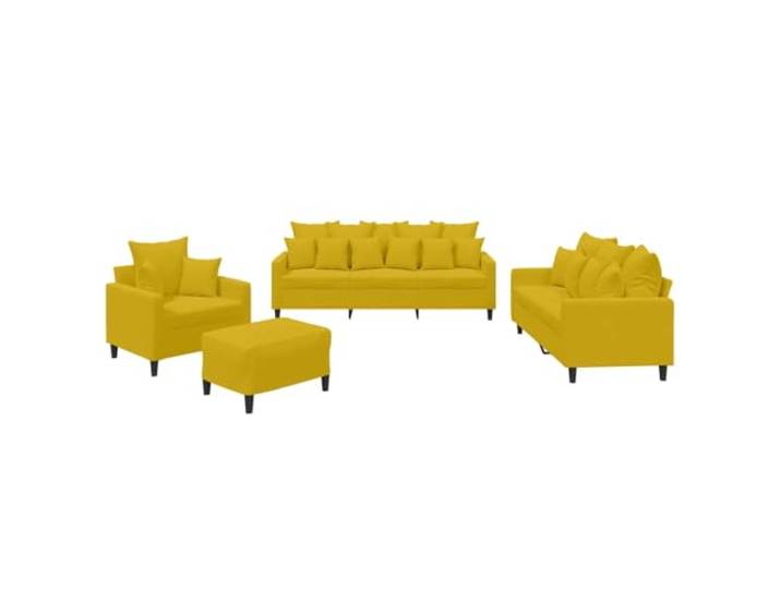 Todiikf 4-Teiliges Sofaset Samt Couchgarnitur mit Hocker Gelb Gemütliche Sitzgruppe aus samtigem Polyesterbezug und robustem Metallgestell für Ihr Wohnzimmer inklusive 21 Kissen.