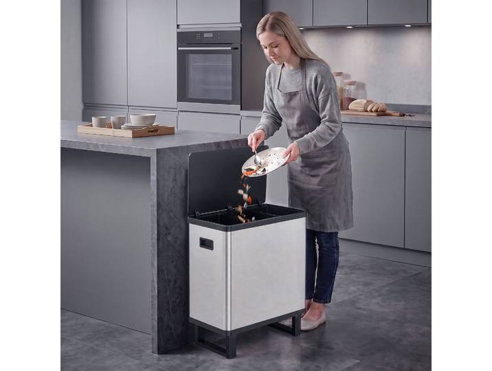 HOMCOM Poubelle 54L Automatique 3 Compartiments Inox Argent