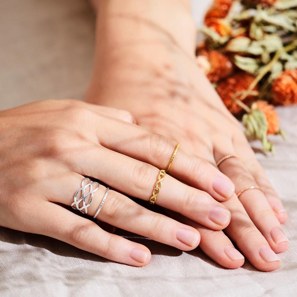 Unique Dreiteiliges Ring-Set 925er Silber tricolor