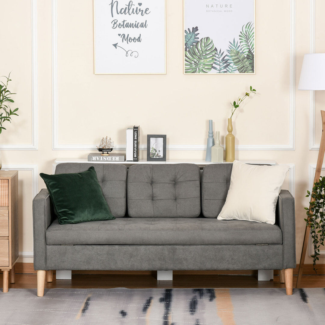 Hykkon Lilo 3 Seater Cotton Sofa with Storage Gray 82cm H X 166.5cm W X 62cm D