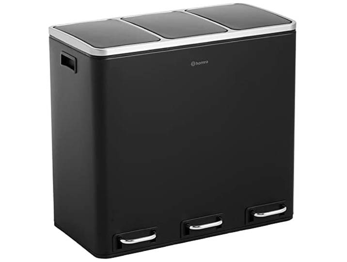 Homra Mülleimer Küche 3 Fächer Sparq 54l Mülltrennsystem 3Fach Edelstahl Treteimer 3x18 Liter Trennsystem 3 Inneneimern Abfall & Recycling Abfalleimer Tretmülleimer Softclose Schwarz