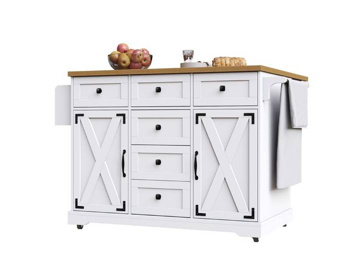 VLIVRA Desserte cuisine plateau rabattable rangement mobile MDF métal blanc