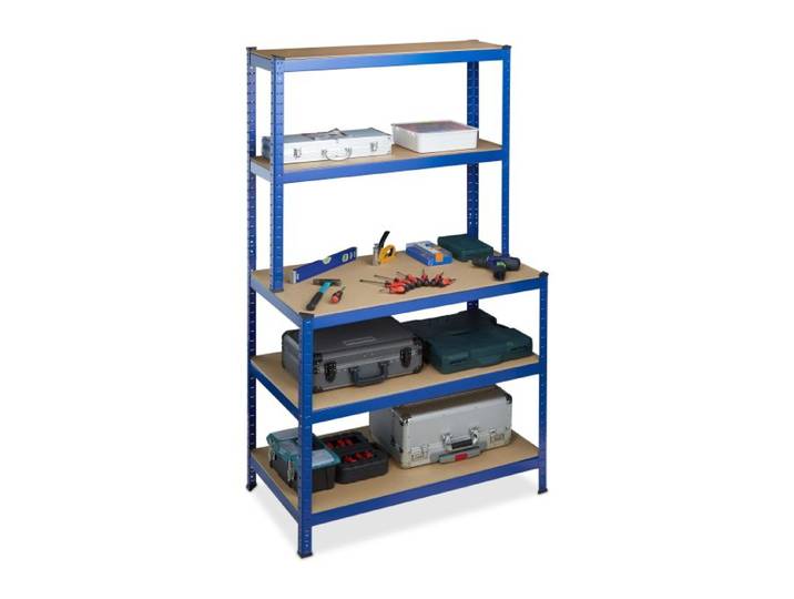 Relaxdays 2 x Schwerlastregal mit Werkbank blau