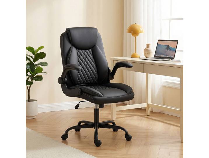 HOMCOM Chaise Bureau Ergonomique Accoudoirs Relevables Noir