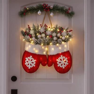 Inspired Finds Creative Christmas Glove Wreath Garland Festive Door Hanging Decoration With Simulated Flowers with Light