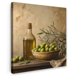 LEINWANDBILD Oliven - Stilleben - Vintage Deko Wohnzimmer 20x20 cm