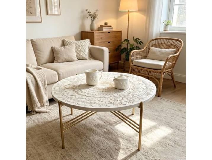Handgefertigter Luxus-Couchtisch aus verwittertem Holz & handgeschnitztem Couchtisch mit robustem Holz-Eisen-Rahmen, offen luftiges Design, vielseitige Innendekoration für Villen