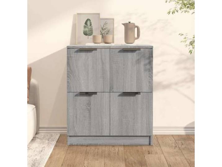 RJPLMFV Anrichte Sonoma, Grau, 60 x 30 x 70 cm, Holz, Technik, 4 Türen Robuste Oberseite zur Dekoration, einfache Reinigung mit feuchtem Tuch, Wandbefestigung im Lieferumfang enthalten