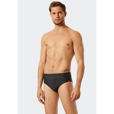 Badeslip SCHIESSER "Nautical Casual", Herren, Gr. 6, N-Gr, schwarz (000, schwarz), Gewirkt, Baumwolle, Elasthan, unifarben mit Farbeinsatz, Badehosen, mit weißen Streifen