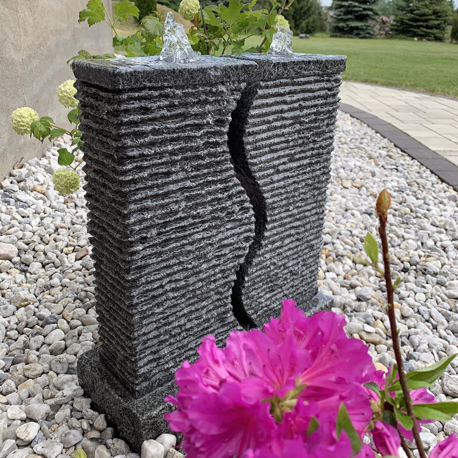CLGarden Granit Springbrunnen SB5 2 Säulen Brunnen komplettes Set LED