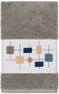 Authentic Hotel and Spa Turkish Cotton Squares Embroidered Dark Grey Hand Towel