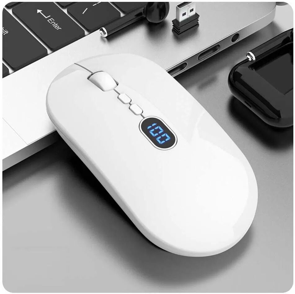 INF Souris sans fil Bluetooth USB avec affichage numérique - Souris rechargeable double mode 2.4G + Bluetooth Blanc