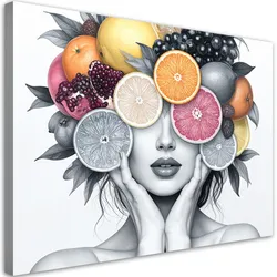LEINWANDBILD Frau mit Früchten auf dem Kopf 100x70cm