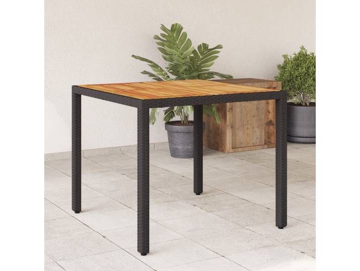 Plateau de Table de jardin en bois d'acacia noir 90x90x75 cm, poly rotin, Table de Patio de jardin extérieur, Table de pique-nique, décoration de mobilier d'extérieur