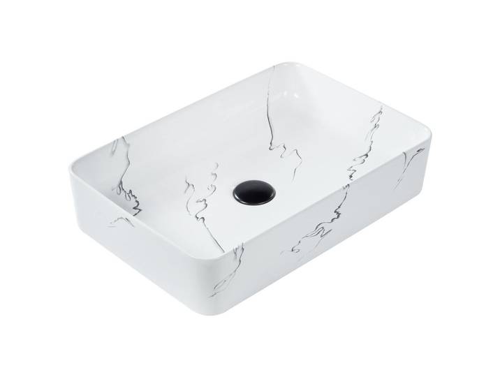 Beliani Aufsatzwaschbecken Weißer Marmor 51/34 cm Keramik Hopi, Rechteckig, 51x11x34 cm, Badezimmer, Waschbecken & Armaturen, Waschbecken