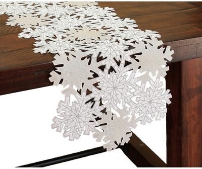 Manor Luxe "Shimmer Snowflake Embroidered Collection Cutwork Table Runner 15"" by 54"""