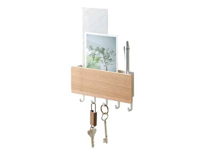 YAMAZAKI 2730 RIN Key Hook with Tray\, white\, Wood/Steel\, 18 x 3 x 9.5 cm