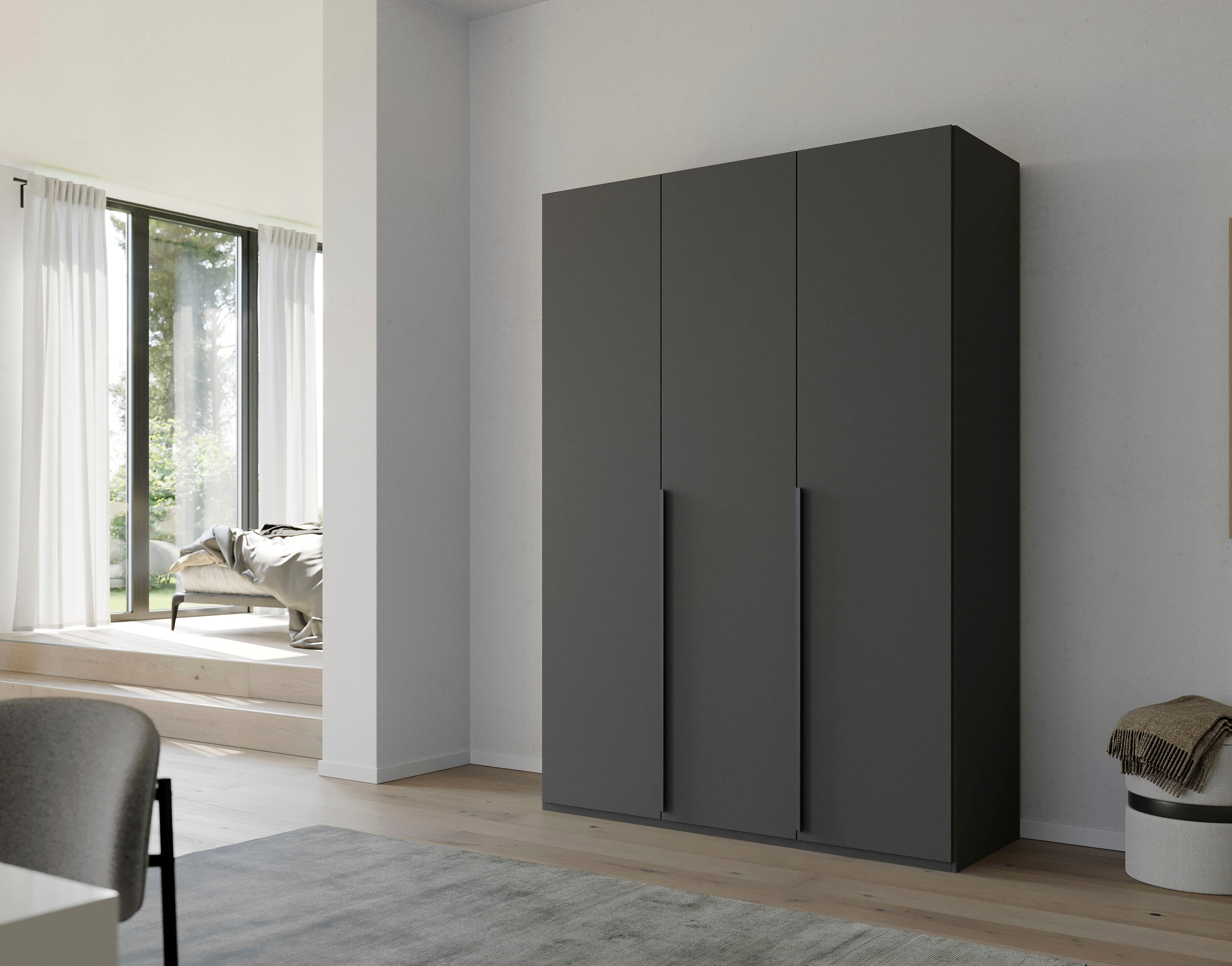 Drehtürenschrank RAUCH "Kleiderschrank Schrank Garderobe Wäscheschrank PURISMA", grau (graphit), B:151cm H:223cm T:60cm, Holzwerkstoff, Schränke, Drehtürenschrank, schlichte Eleganz, mit umfangreicher Innenausstattung MADE IN GERMANY